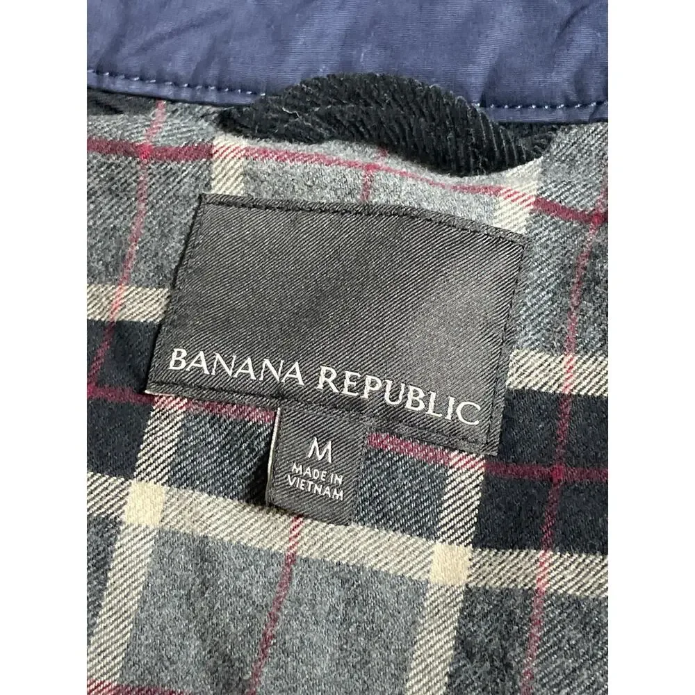 Banana Republic Men's Navy Blue Plaid Lined Long Sleeve Button Down Jacket Sz M